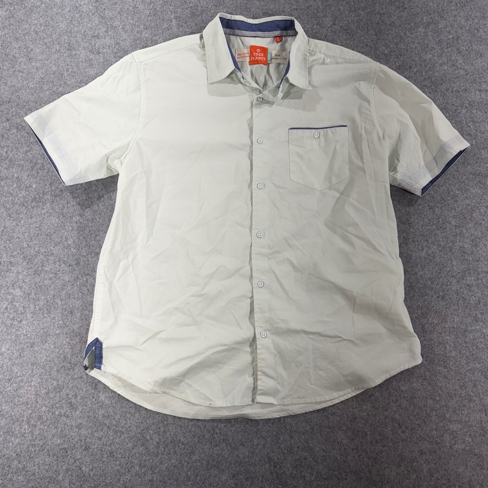 Free Planet Mens XL Short Sleeve Button Down Shirt Mint Green Contrast Trim